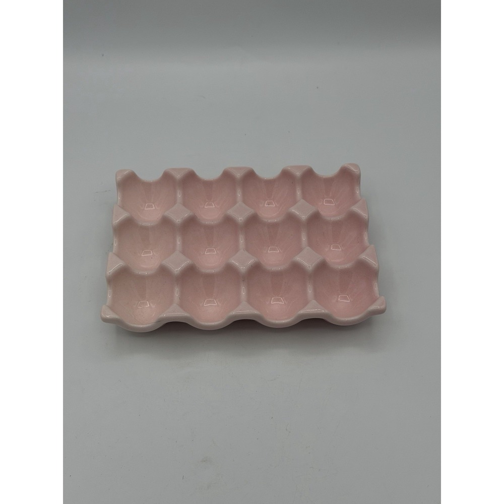 Vintage Style Pink /w Grey Speckled Ceramic Egg Tray Stoneware Egg Holder Dozen